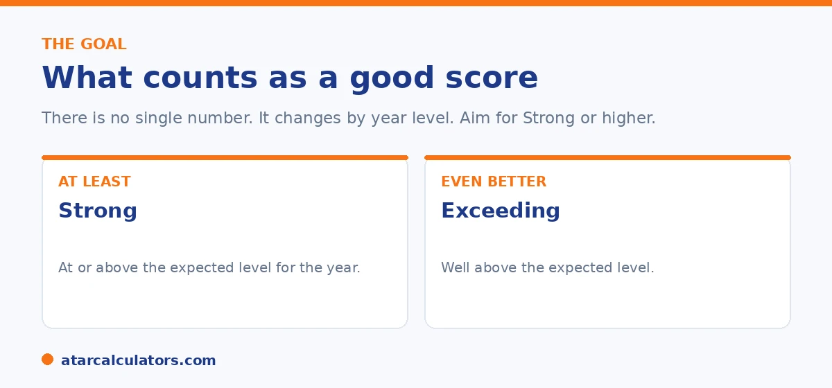 Strong is a good NAPLAN result, Exceeding is excellent.
